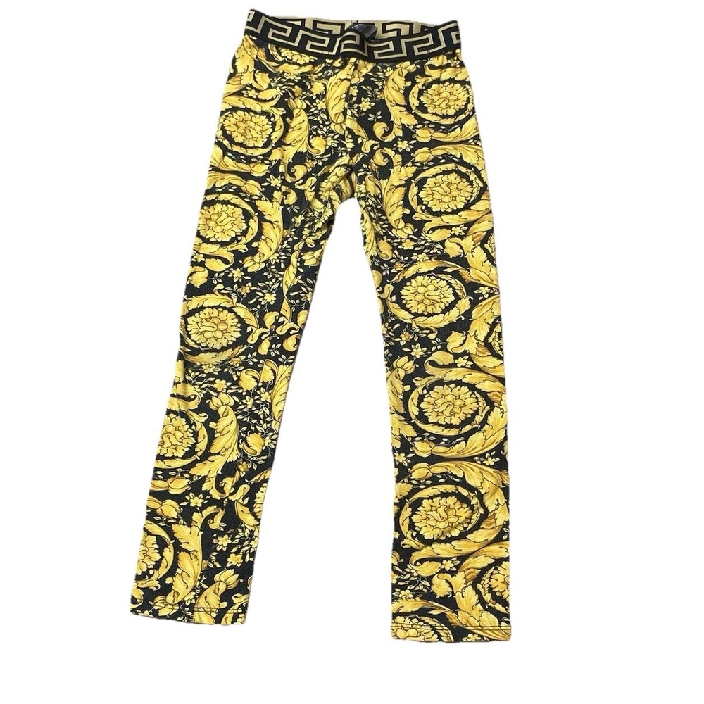 VERSACE Barocco Print Breathable Legging Yellow/Black Size 8A Youth